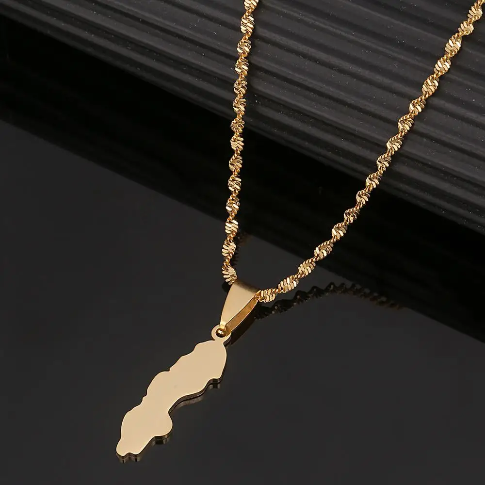 Stainless Steel Gold Color Konungariket Sverige Map Pendant Necklaces Sweden Country Maps Swedish Jewelry Gifts