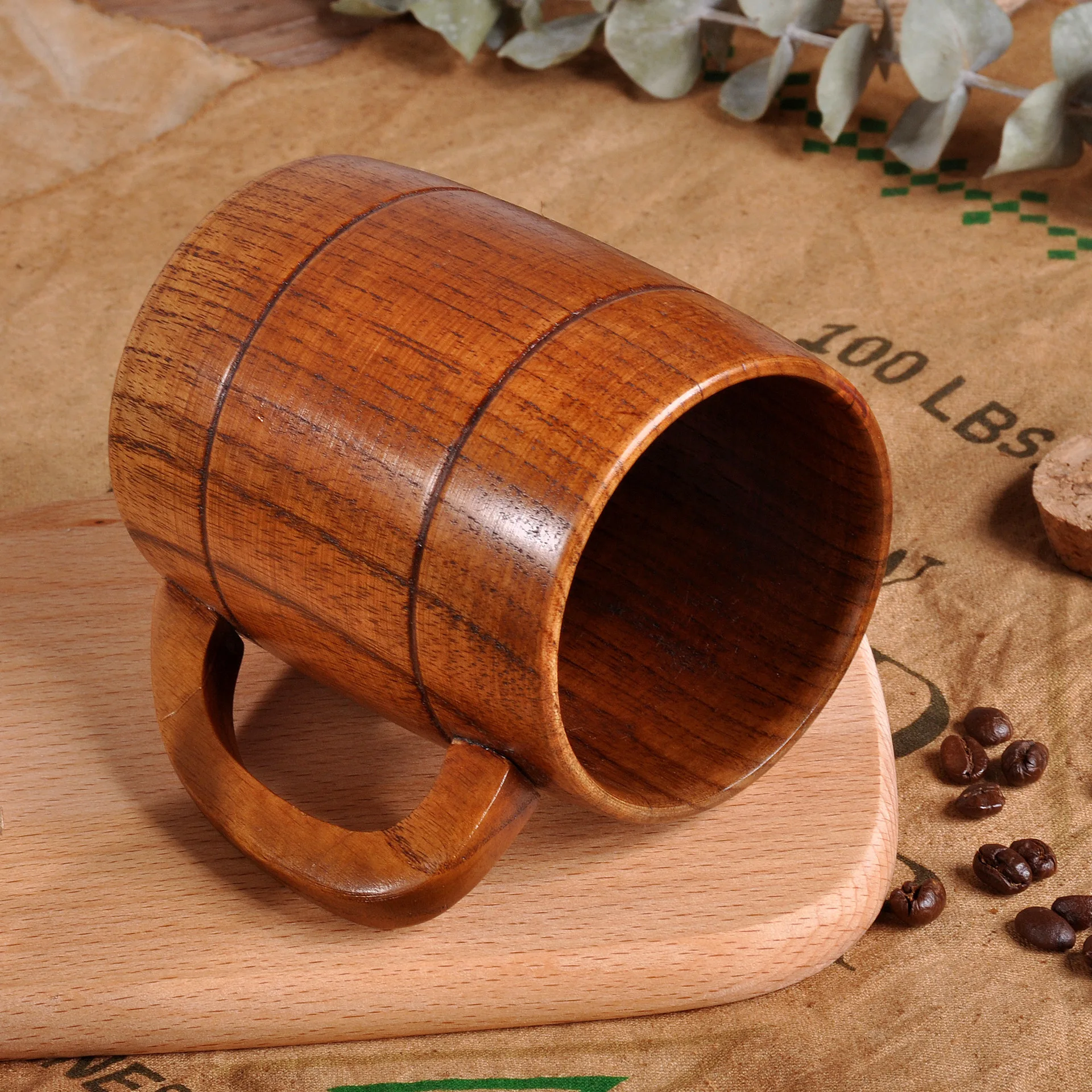 Portable Outdoor Kuksa Wood Beer Mug Wooden Tea Cup Handmade Milk Coffee Beer Drinking Rubber Wood Mugs