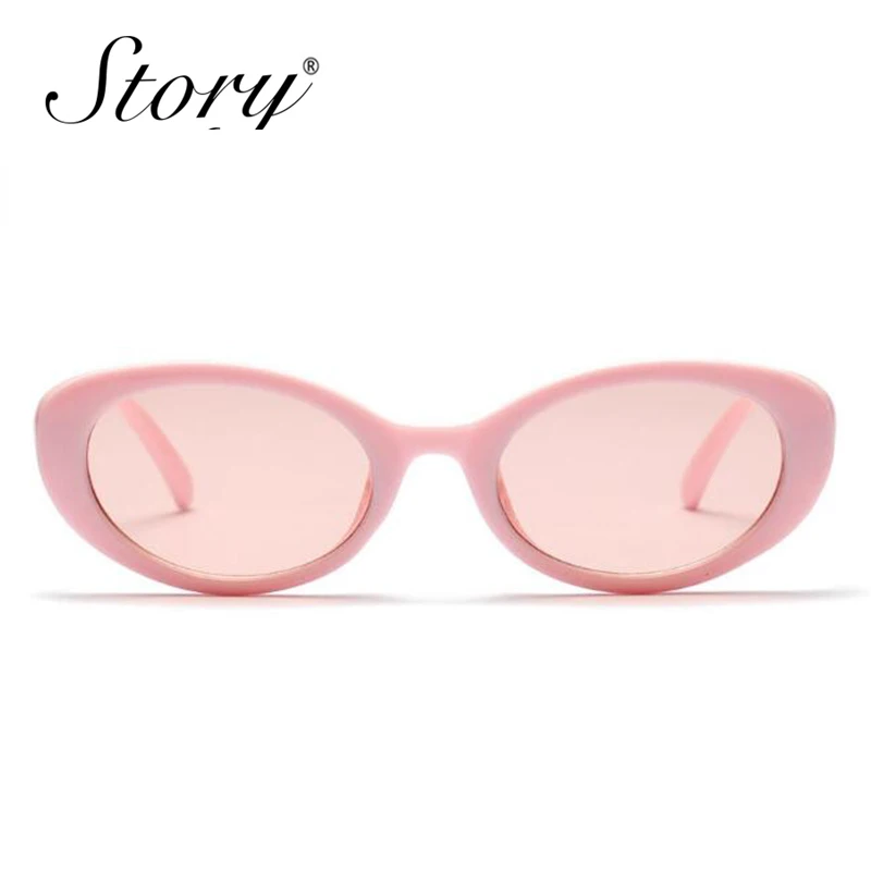 STORY Brand Small Oval Round Sunglasses Ladies 2018 Fashion Retro Cat Eye Sun Glasses Oval Eyewear Pink Lens Women Shades UV400