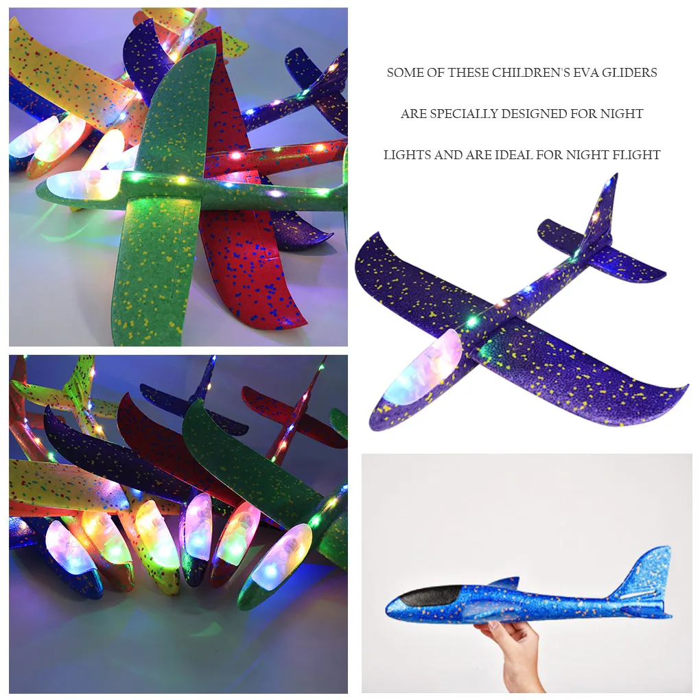 Avión parpadeante de espuma con luz nocturna para niños, planeador de vuelo, modelo de avión, Juguetes Divertidos al aire libre, 48CM