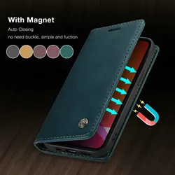 CaseMe Case For iPhone 11 12 mini 13 14 15 Retro Wallet Cover Card Holder Case For iPhone 15 14 Plus XS 13 Pro Max Leather Case