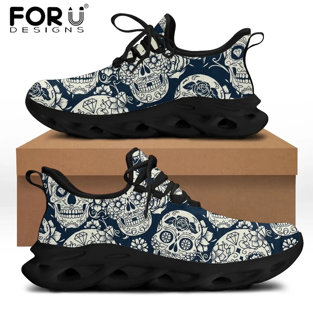 

FORUDESIGNS Classic Sugar Skull Printing Men Flats Sneakers Lace Up Shoes Brand Design Men's Breathable Casual Shoe Footwear