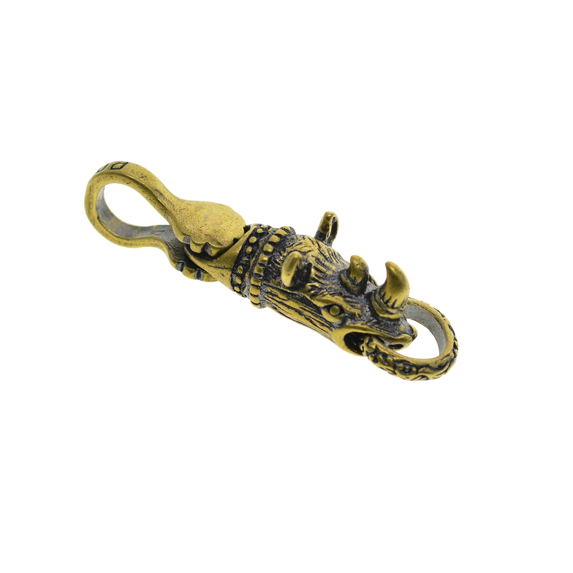 handmade Retro brass rhinoceros  connector for DIY Keychains wallet jean chains leather craft strap key rings Gift for family