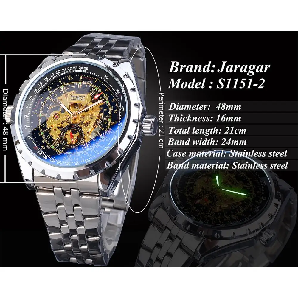 Jaragar Fashion Mechanical Mens Watch Luminous Hands Sport Man Wristwatches Top Brand Skeleton Dial Stainless Steel Polit Clock