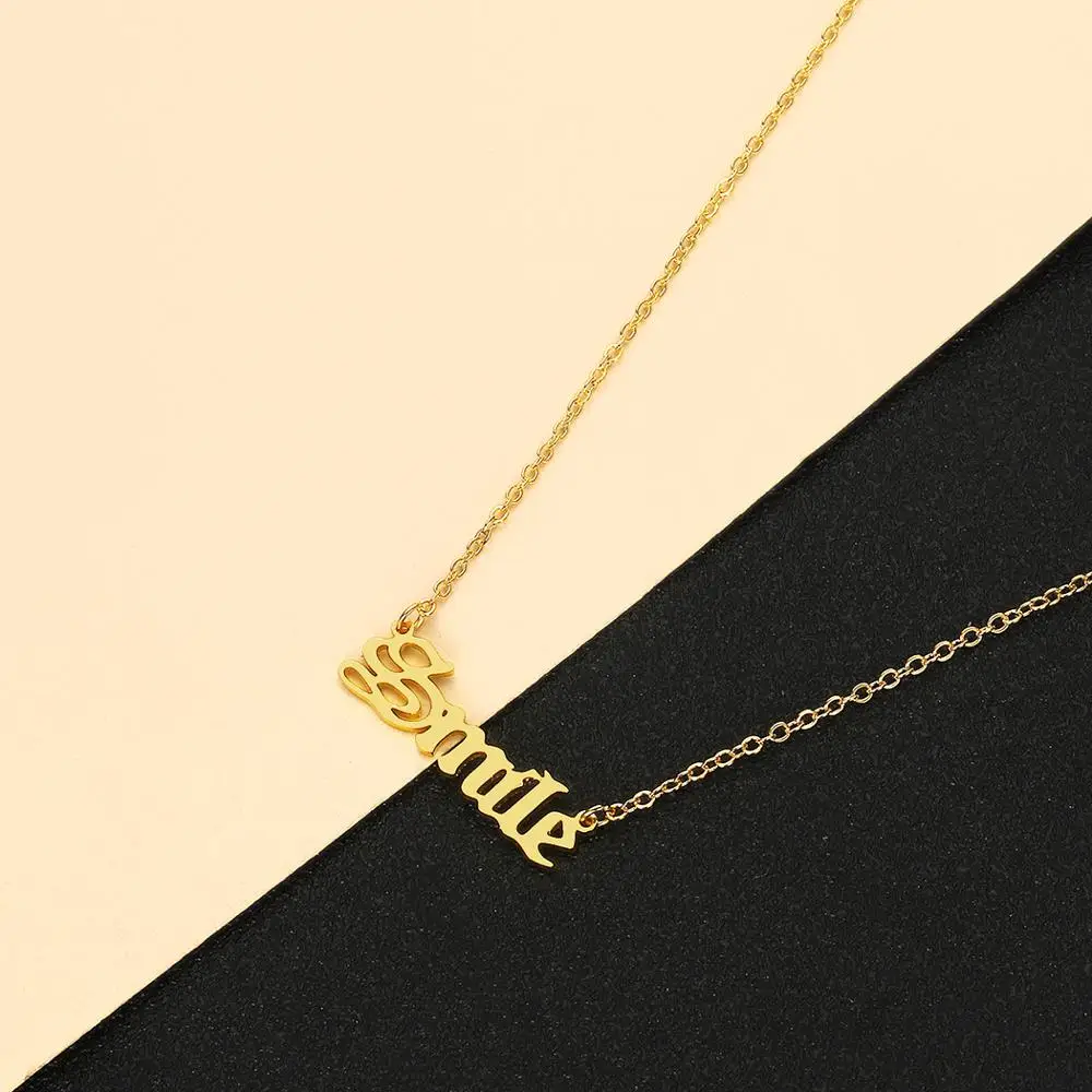 CHENGXUN Smile Pendant Necklace for Women Girls Positive English Words Necklace Choker Collier Birthday Party Gift for friends