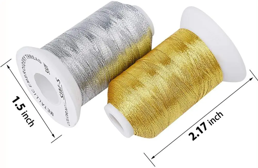 Simthread 6 Spools Metallic Embroidery Machine Thread (3 Gold+ 3 Silver Colors) 500M(550Y) for Embroidery Cross Stitch etc