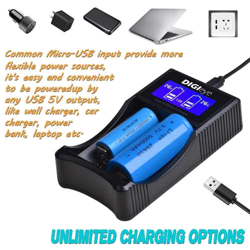 Универсальное USB-зарядное устройство с ЖК-дисплеем для литий-ионных аккумуляторов 18650 22650 26650 18490 16340 (RCR123) 10440 14500/Ni-MH аккумуляторов AA AAA
