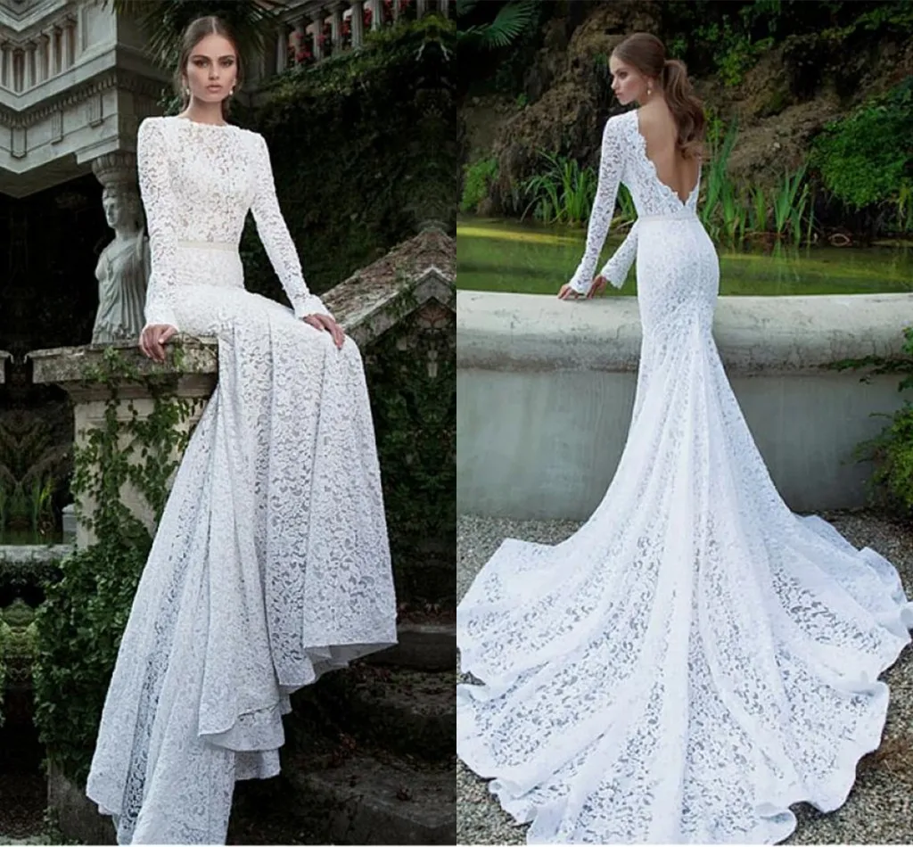 Customized Sexy Lace Bateau Neck Mermaid Wedding Dress 2025 Long Sleeves Open Back Bridal Gowns Vestido De Mariage