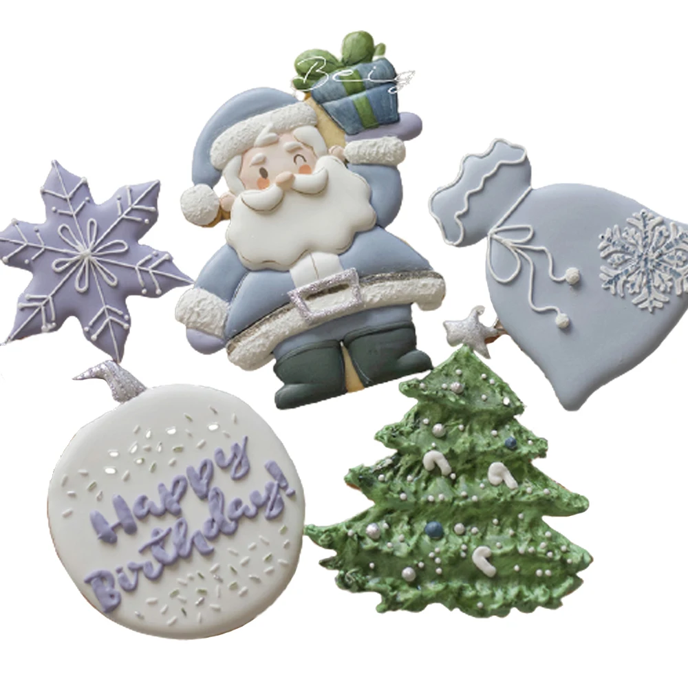 Christmas Icing Cookie Mold Santa Claus Snowflake Xmas Tree House Crystal Shape Cookie Cutter Fondant Cake Decoration Tools