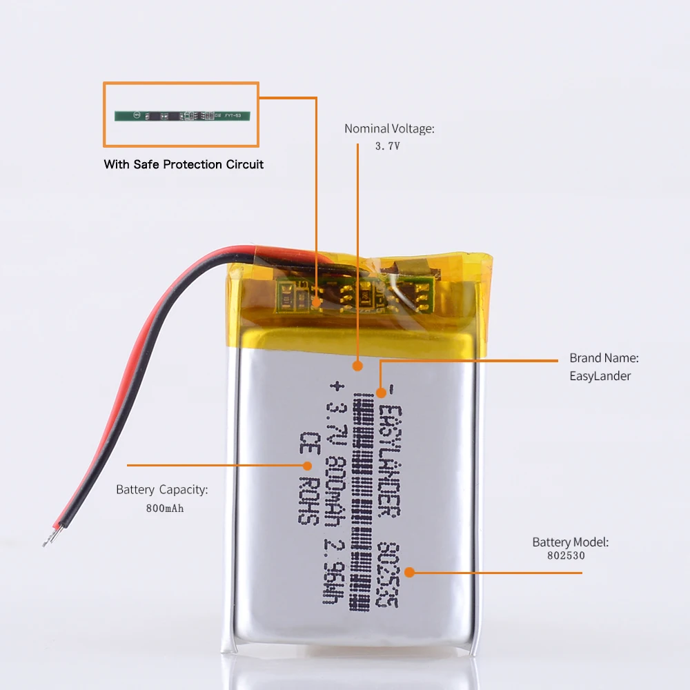 3.7 فولت 802535 800mAh 602535 600mah ليثيوم أيون بطارية ليثيوم بوليمر بلوتوث سماعات العمود مسجل دي في أر مسجل