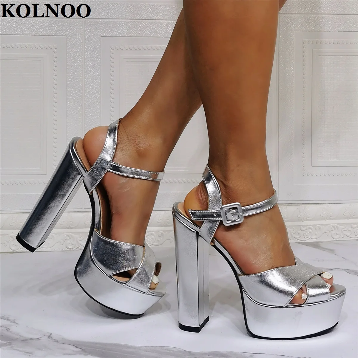 

Kolnoo New Womens Chunky Heels Sandals Sexy Platform Peep-toe Summer Evening Club Shoes Large Size 35-47 Fashion Sandals Shoes