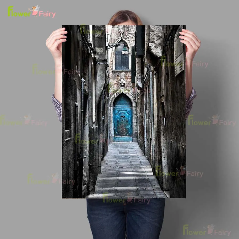 Affiches de Porte Religieuse de Vieux Bâtiment, Peinture sur Toile d'Art Mural, Nordique, Sans Cadre