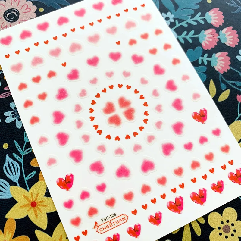 Newest TSC-129 Red heart  3d nail art sticker nail decal stamping export japan designs rhinestones  decorations