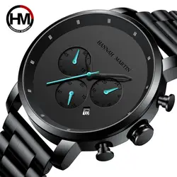 DropShipping 2020 New Simple Japanese Movement Full Black Stainless Steel Multi-function Calendar Men's Top Brand Luxury Watches