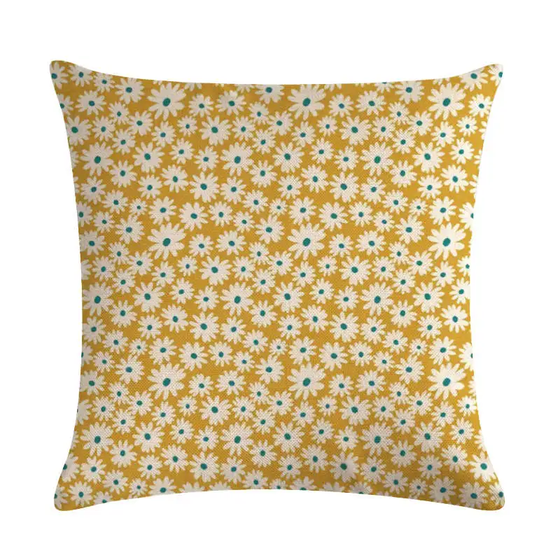 Small Chrysanthemum Pattern Throw Pillow Cover Geometric Cotton Linen Cushion Cover Car Sofa Office Pillow Cover Decor 45x45cm