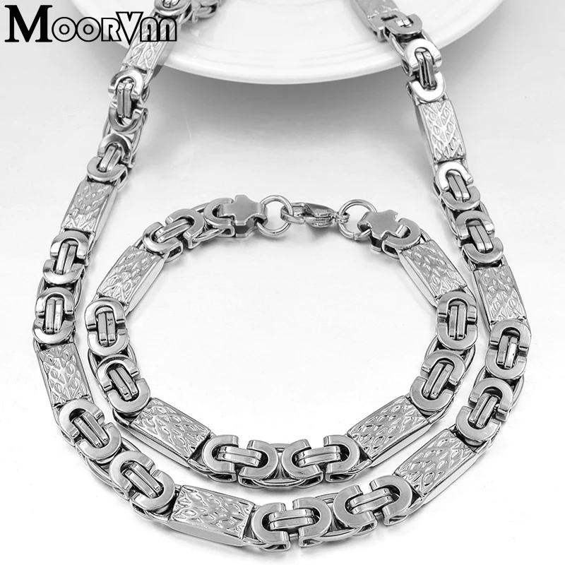 Moorvan Gold-color Men New Design Jewelry Set Party Necklace/Bracelet Long 55cm/22cm Trendy Accessory VBD022