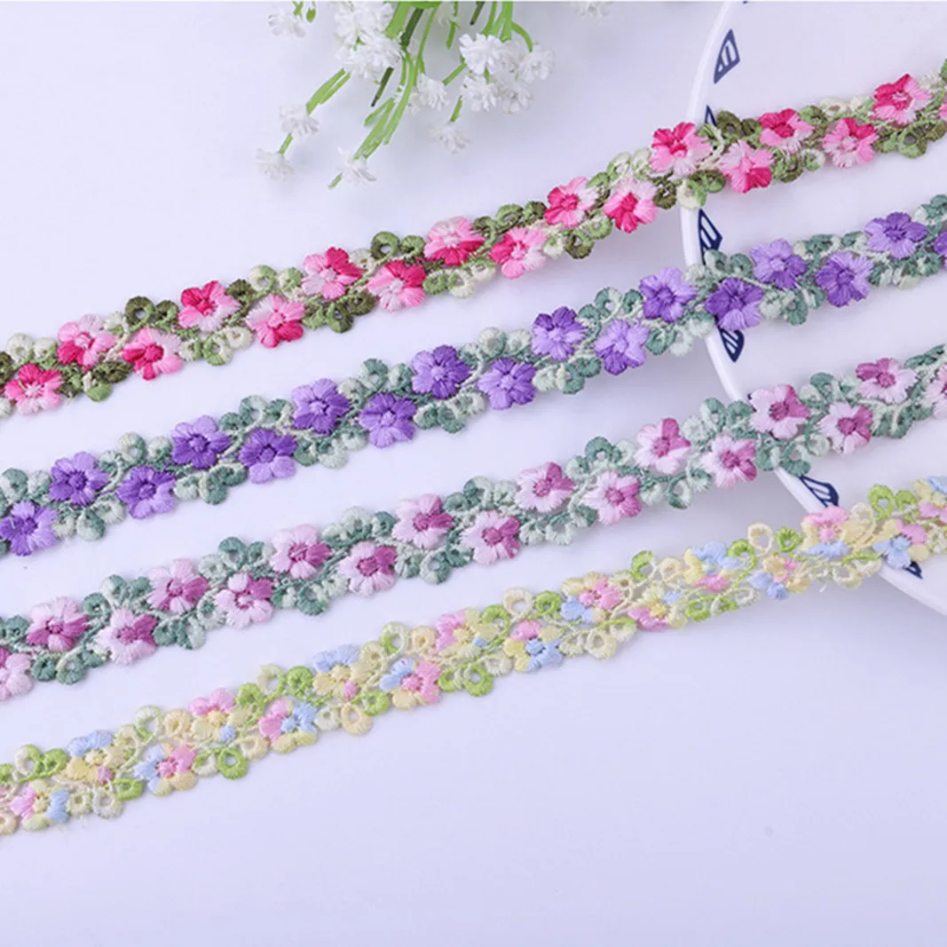 Dentelle de fleurs tridimensionnelles colorées mignonnes, bricolage, vêtements pour enfants, couture, accessoires de vêtement, 1, 3, 5 mètres