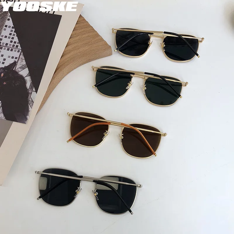 YOOSKE Fashion 90s Sunglasses Vintage Brand Deisgner Square Metal Sun glasses Women Men Retro Black Glasses Shades UV400