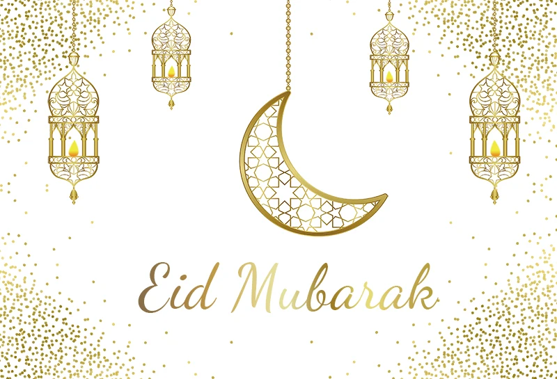 Eid Mubarak Photography Backdrops Glitter Gold Moon Light Mosque Crescent Ramadan Kareem Backgrounds Photo Studio