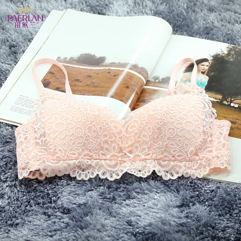 PAERLAN  Wire Free Lace Floral Push Up bow-knot Bra Sexy 3/4 cup Back Closure Adjustable Underwear Women