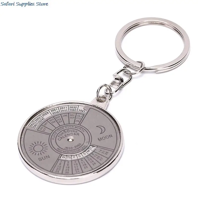 1Pcs 50 Year Calendar Key Chain Mini Metal Ring Compass Keyring Keyfob Hiking Camping Outdoor Sports Survival Tools