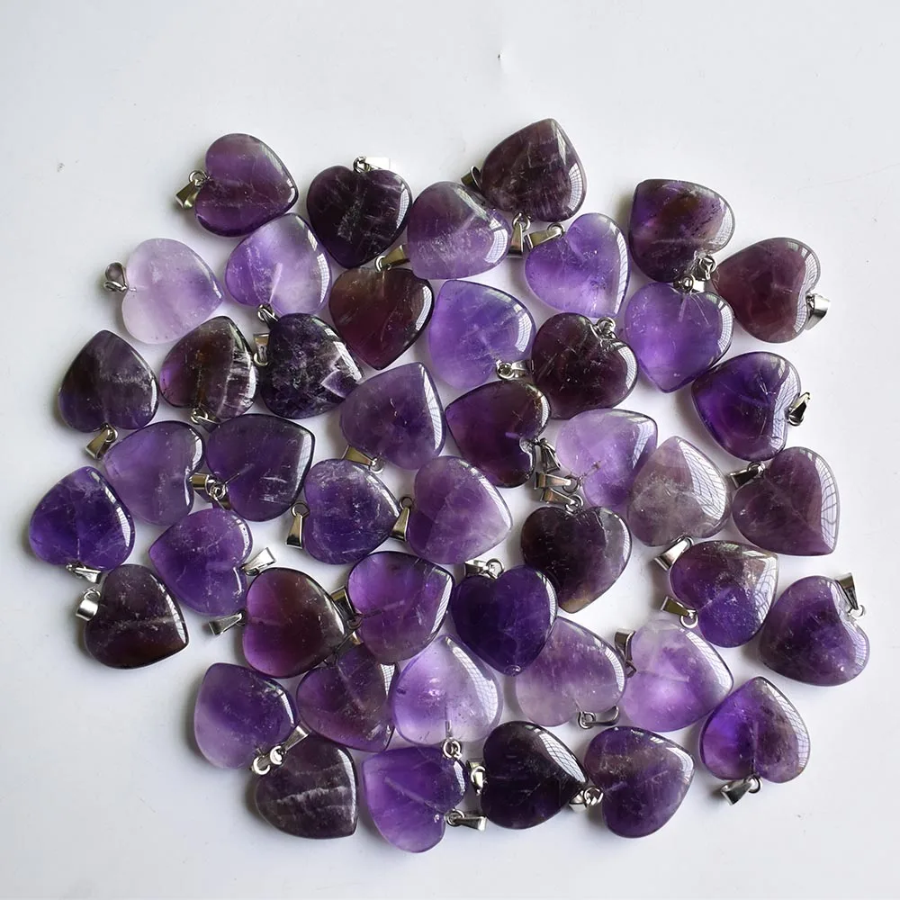 Love Heart Stone Beads Pendants 20mm Wholesale Charms Natural  Stone amethysts For DIY Jewelry Making Women Gift free shipping