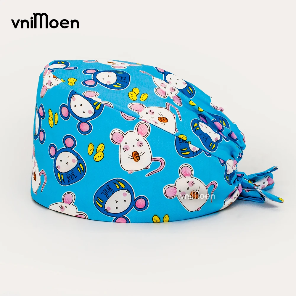 Wholesale New blue Cartoons enfermera gorra Pure Cotton Sweat-absorbent Towel doctor work hat Solid color Doctores Surgical Cap