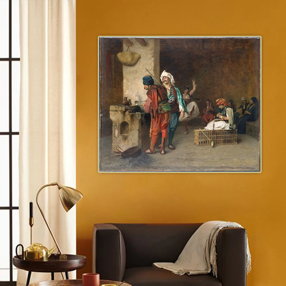 Cafe House. Cairo. Casting Bullets by Jean Leon Gerome Canvas Art Oil Decorative Painting Aesthetic Picture Home Decoration