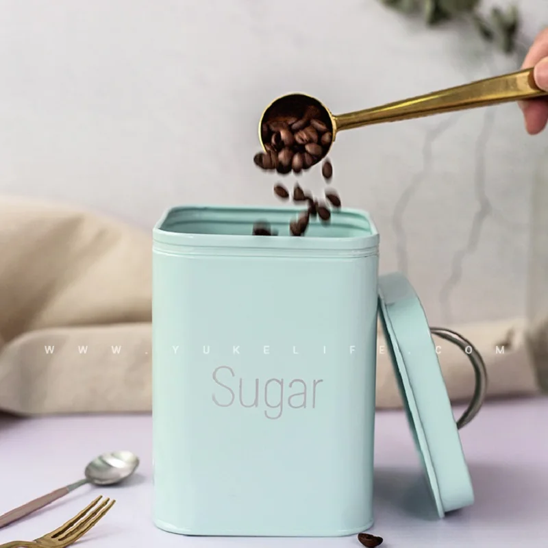 3Pcs/Set 10.6*10.6*14cm Creamy-white Cyan-blue Square Sealed Jar Coffee Pot Tea Caddy Sugar Bowl Milk Powder Can Moisture-proof