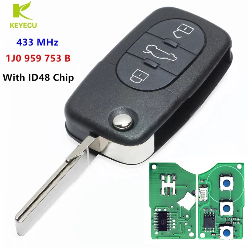 KEYECU 1J0 959 753 B FLIP KEY REMOTE TRANSMITTER FOR 1999-2001 VW PASSAT GOLF BEETLE