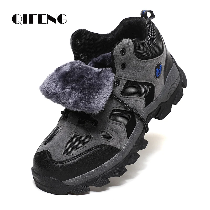 Large Size Outdoor Ankle Boots Men Snow Boots Fashion Lace Up Casual Sneakers Leather Winter Cowboy Footwear Hiking Shoes Spring