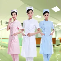 Nurse Uniforms Short Sleeve White Blue Pink Doctor Coat Pharmacy Beauty Salon Work Wear Nurse Uniform Lab Coat