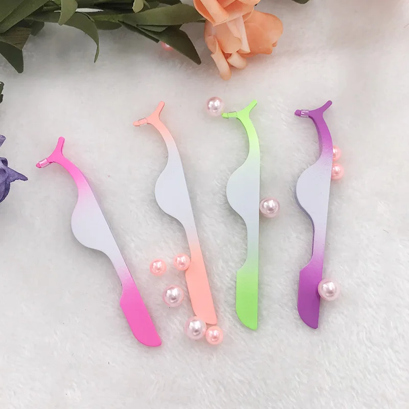 Custom Private Label Eyelash Tweezers Eyelash Applicator Tool Customize Black pink yellow ombre Lash Applicator