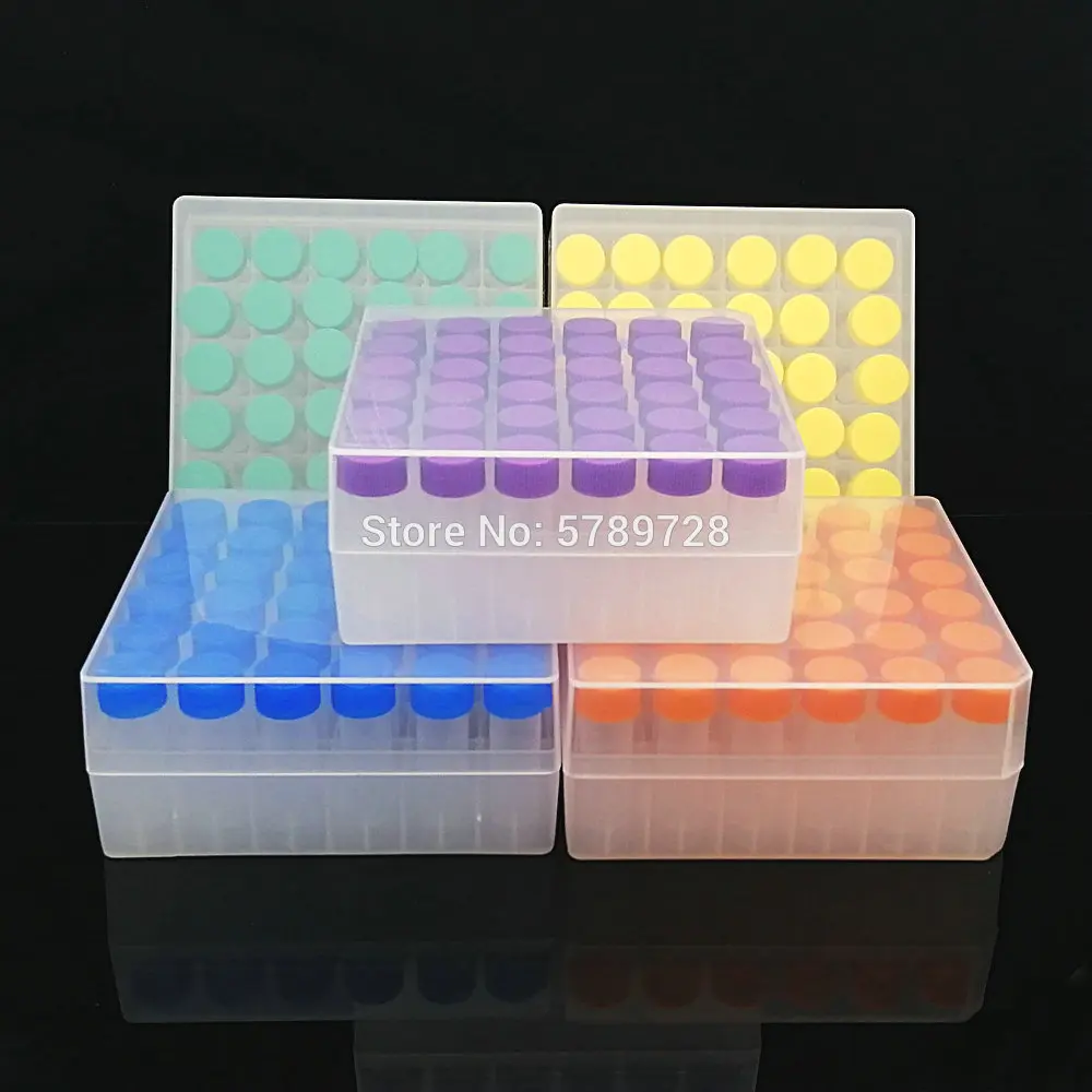 36pcs Plastic 5ml Freezing Tube With Colored Screw Cap+ 1pcs 36 Vents plastic Cryovial Storage Box for experiment