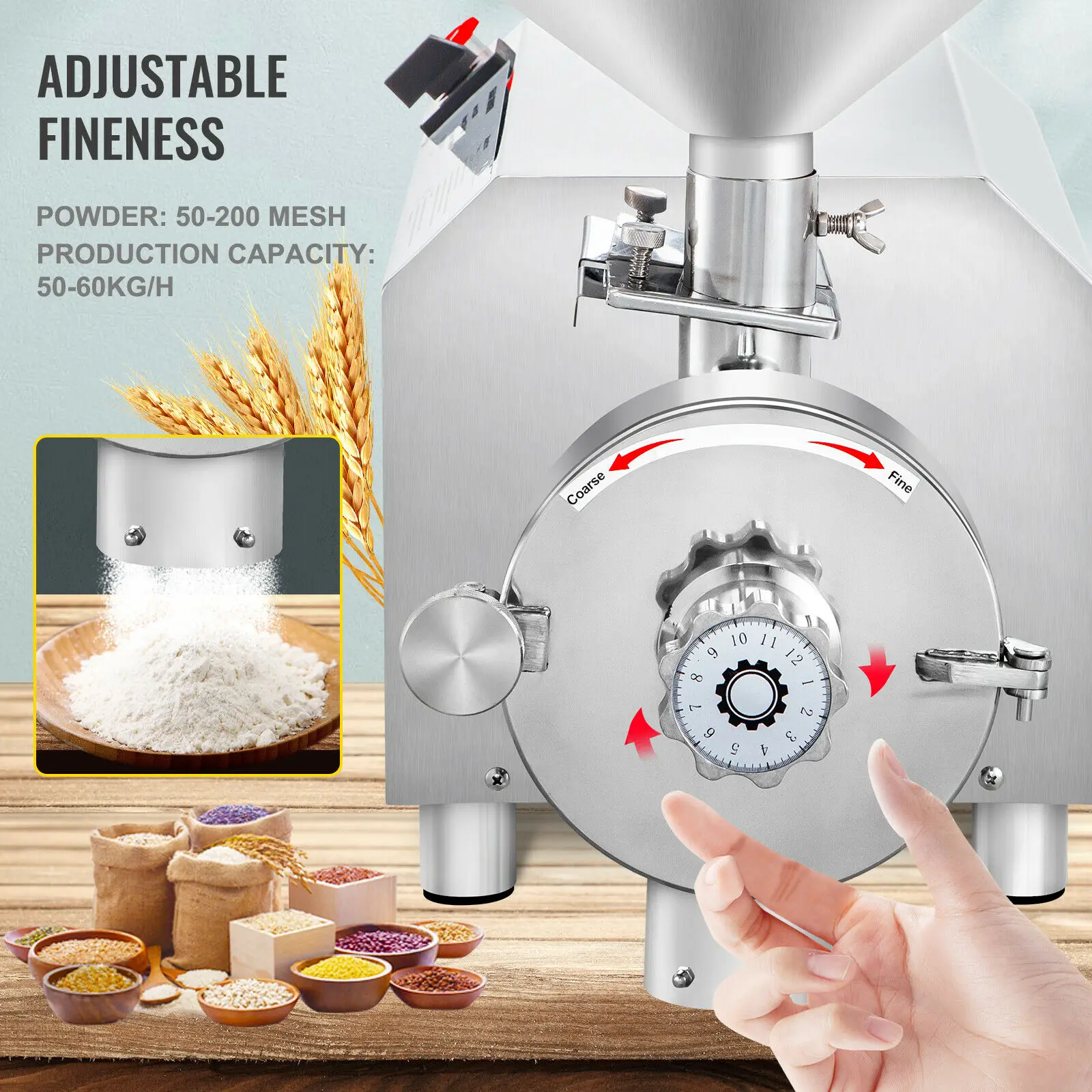 VEVOR Electric Grain Grinder 50KG 2200W Commercial Grinding Machine for Dry Grain Soybean Corn Spice Herb Coffee Bean Wheat Rice