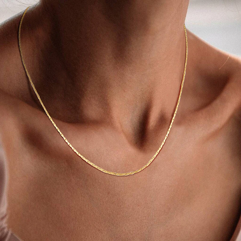 Tiny Clavicle Choker Chain Necklace Women Stainless Steel Gold Color Danity Ultra Thin Jewelry