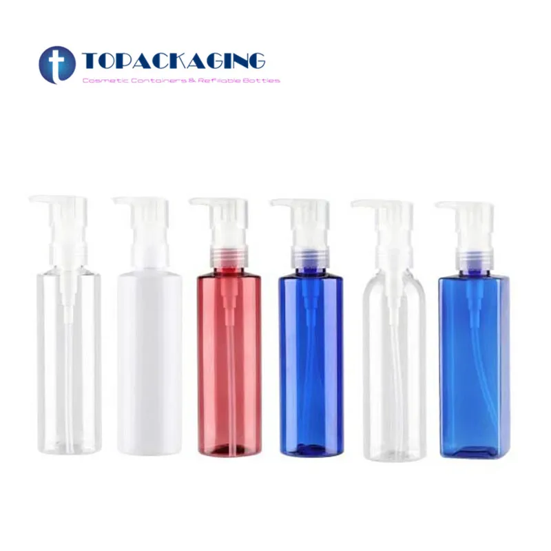 

200ml Shampoo Lotion Pump Bottles White Cosmetic PET Packaging Bottle With Liquid Dispenser Blue Bottle Soap Pump Shower Gel