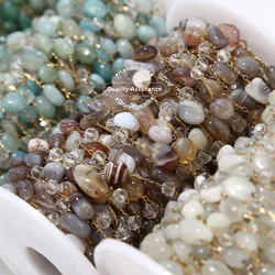 1M Handmade Stainless Steel Gemstone Beaded Satellite Chains Amazonite Beading Chains