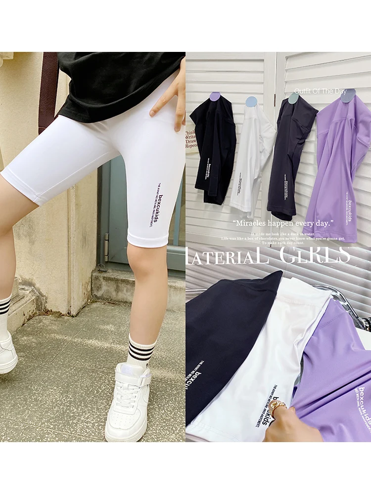 Girls Ice Silk Riding Five-point Pants 2022 Summer New Big Kids All-match Letter Printed Sports Shorts Pants Girls Leggings