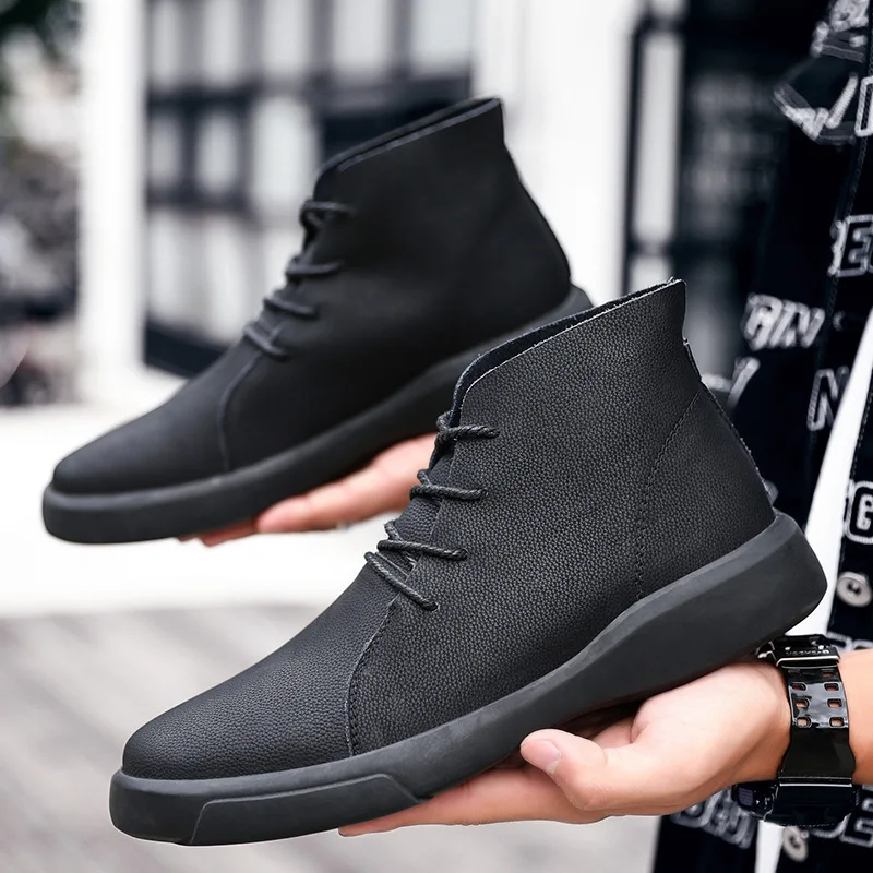 Brand New Winter Men Snow Boots Fashion Lace-up Ankle Boots Genuine Leather Warm Plush Men Boots Autumn Outdoor Men Shoes