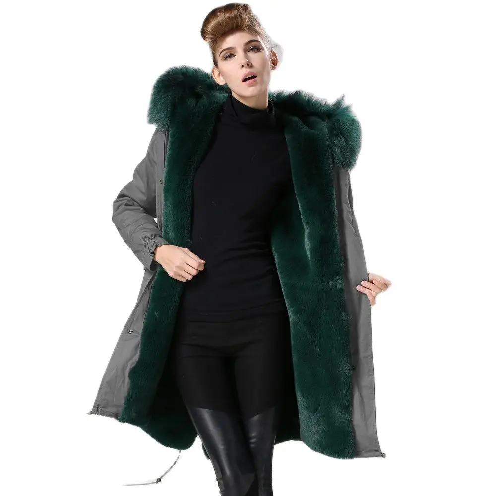 Thick Warm Long Style Parka Women Coat With Faux Fur Casual Ladies Overcoat Raccoon Fur Collar Trim