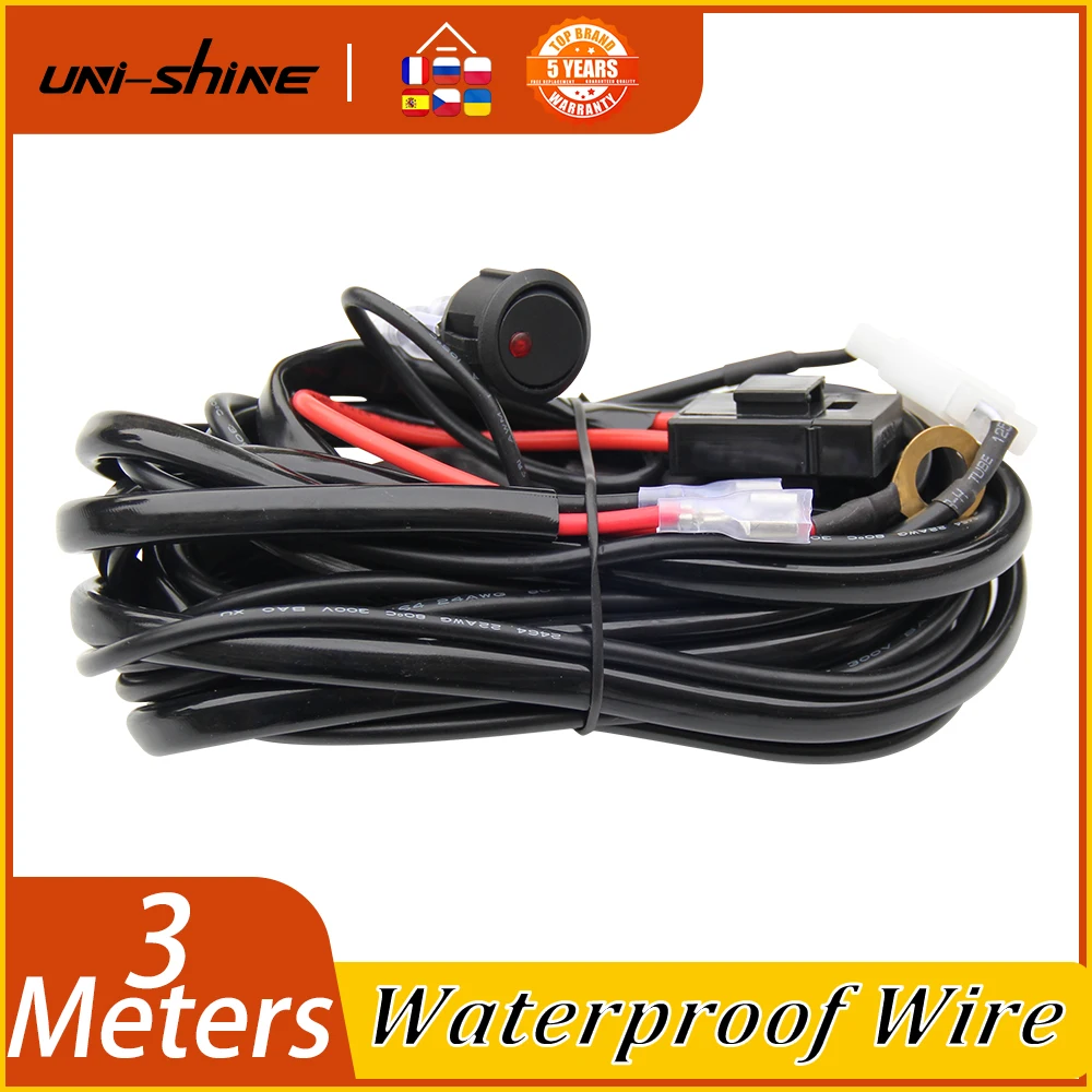 UNI-SHINE 3m Fog Light Lamp Wiring Harness Led Light Bar Waterproof Wire Connector ON/OFF Switch Kits LED Work Lamp 12V 24V