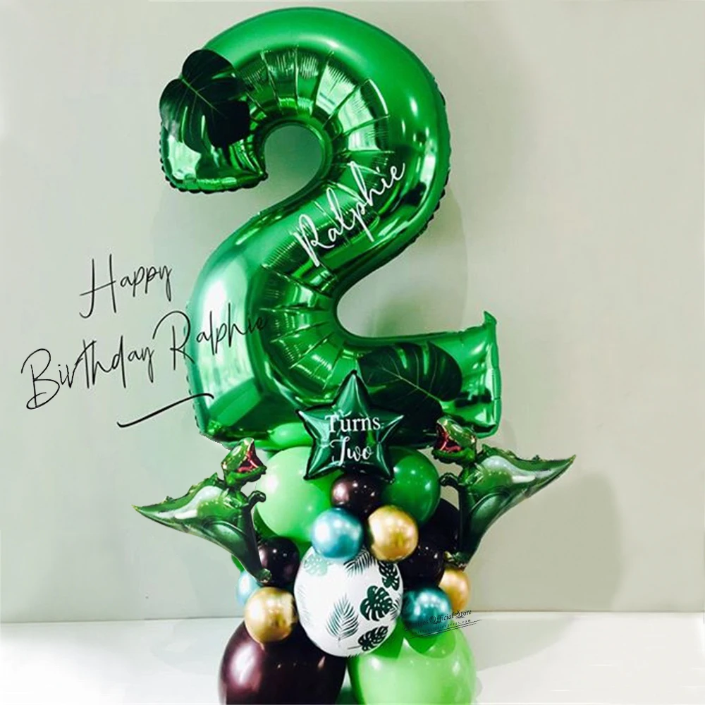 

31Pcs Jungle Dinosaur Party Balloons 0-9 30Inch Green Number Foil Ballon Pillar Kids Birthday Party Decors Jurassic Dragon Party