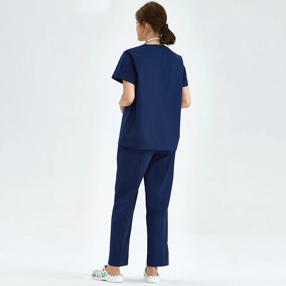 Cheap Women Men Medical Uniform Scrub Sets V Neck Top Drawstring Pants Soft Lightweight Pocket Nursing Slim Suit X-101