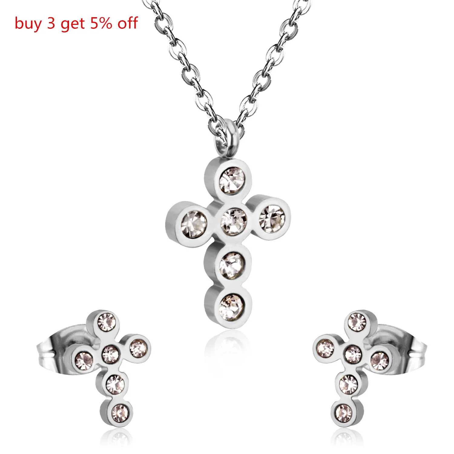 LUXUKISSKIDS Stainless Steel Crystal Dubai Wedding Bridal Jewelry Sets Cross Butterfly Necklace Earring Set Women/Men Jewelry