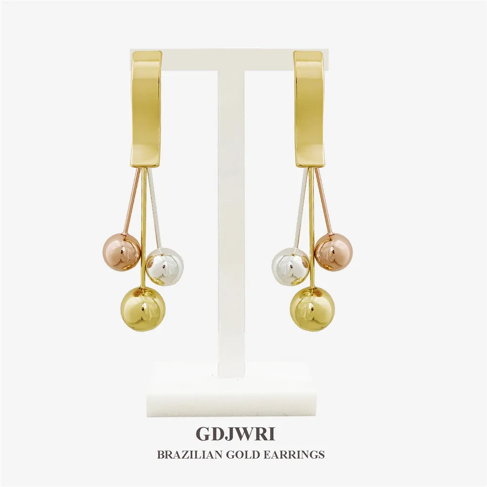 

GDJWRI Jewelry Big Drop Earrings Women's Real Gold Wedding Party Copper Earrings No Fade 3 Years Guarantee