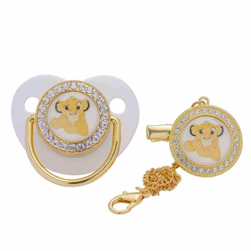 New Lion King Simba Quality Pacifier and Pacifier Clip Disney New Baby Metal Bling Luxury Pacifiers Silicone Bebe Pacifiers Bebe