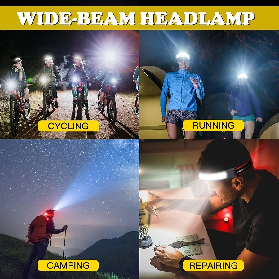 High bright COB LED Headlight USB Rechargeable Headlamp Wide Beam Portable Head Lamp Built-in Battery Head Light Running Fishing