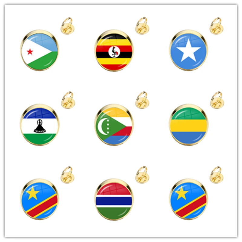 National Flag Glass Cabochon Rings Djibouti,Uganda,Gambia,Congo,Gabon,Comoros,Lesotho,Somalia,Bulgaria Jewelry For Gift