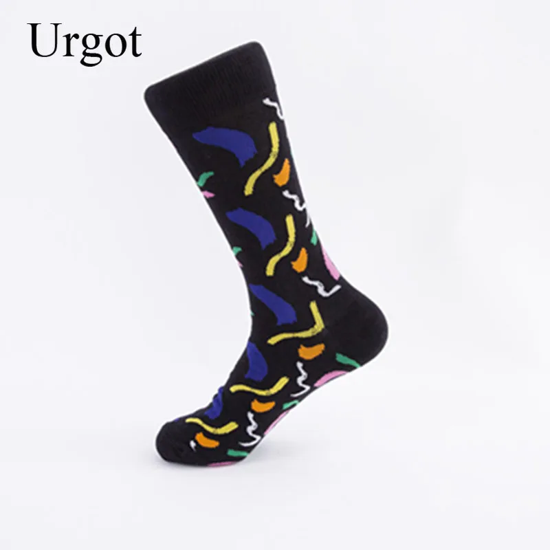 Urgot 5 Pairs Casual Men\'s Plus Large Size 44,45,46 Colorful Happy Socks Flower Creative Series Socks Meias Calcetines Hombre